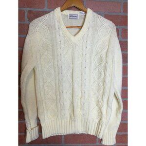 Vintage JC Penney Women's Pullover V-Neck Cable Knit Sweater Beige Size Medium